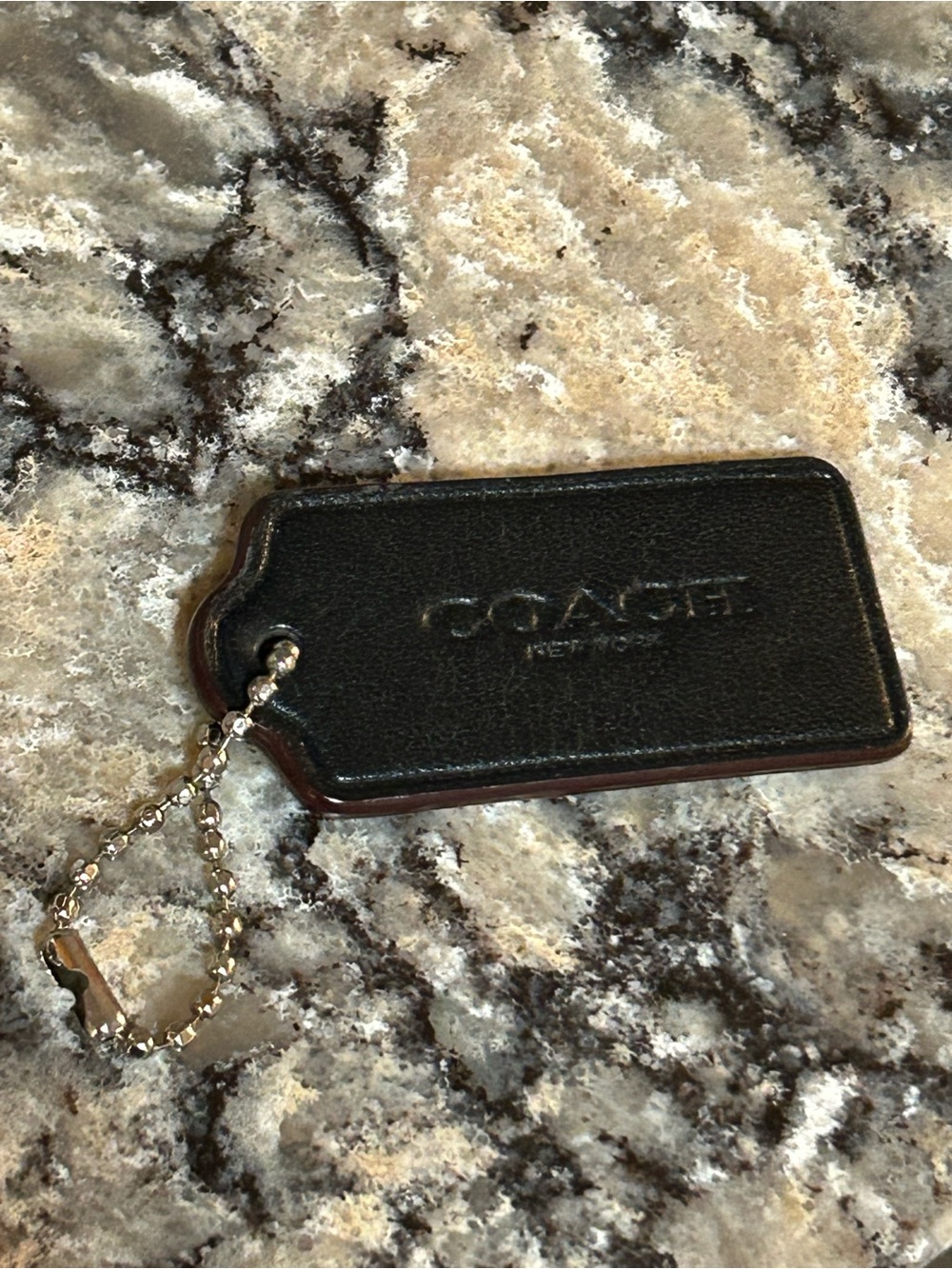 COACH Black Leather Hang Tag with Silver Ball Chain